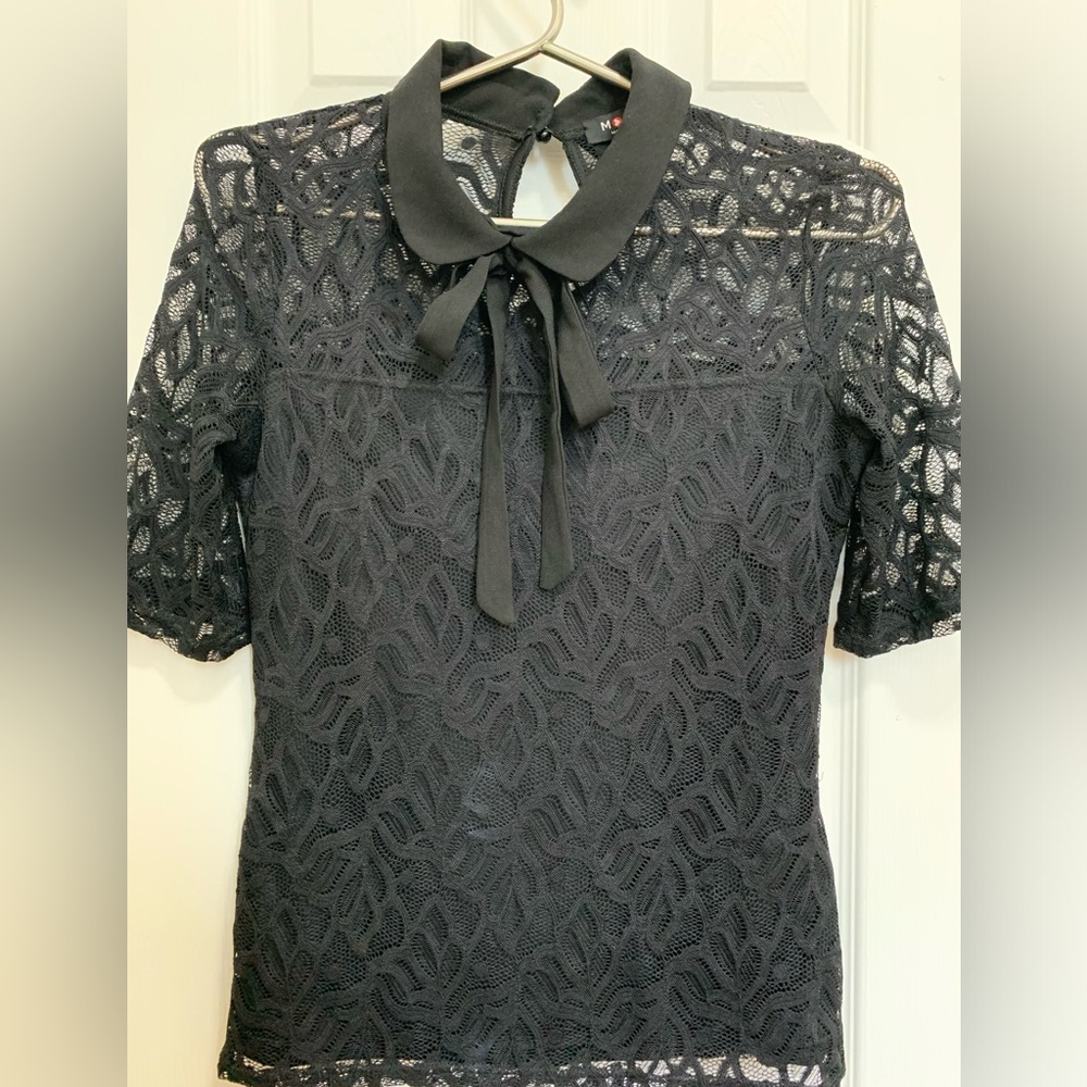 Morgan de toi Paris-stretch lace top with bow -S - Picture 5 of 10